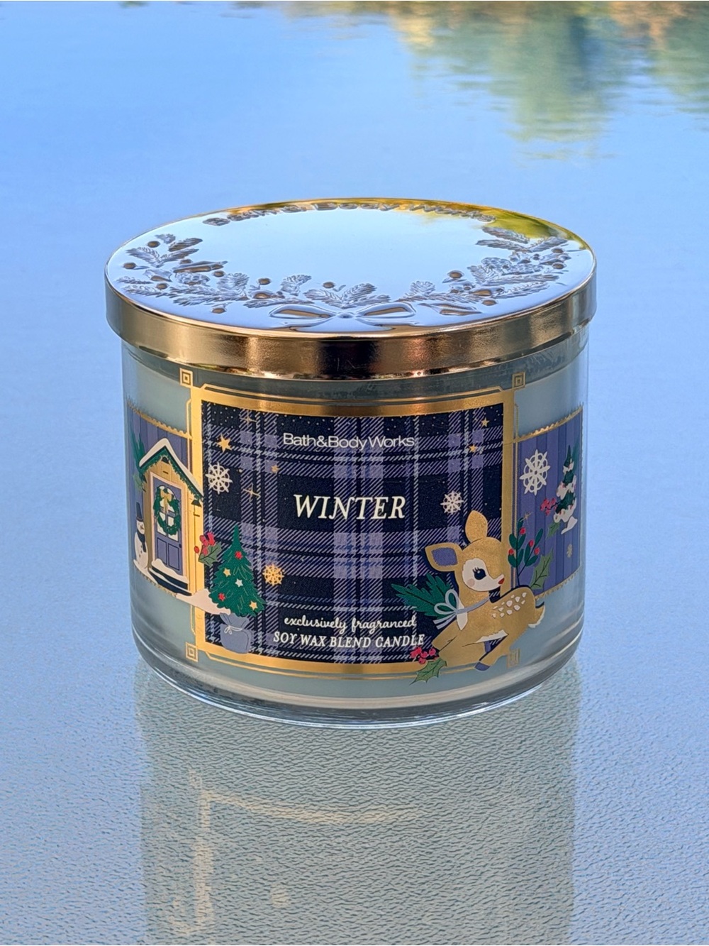 Bath & Body Works “Winter” Light Blue Wax 3-Wick Candle, 14.5 Oz.
